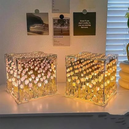 Cube Tulip Night Lamp Led Decorative Nights Lamp (Multicolor & Design and 1 Set)
