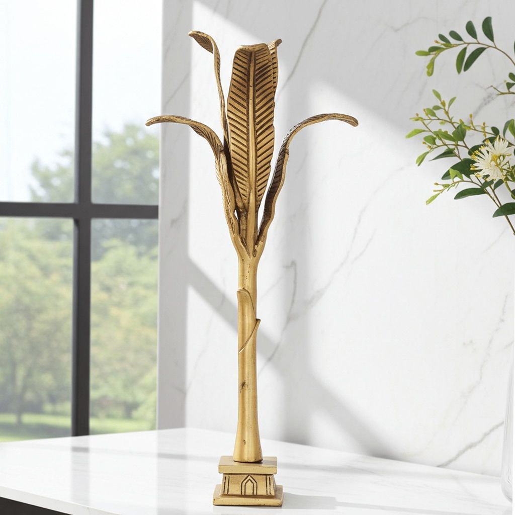 Brass Banana Tree Table Showpiece - Traditional Decor Art, Height : 11 Inch (BSMAS1344 B)