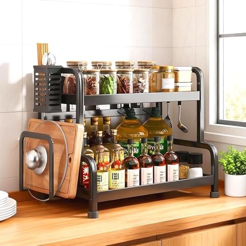 CoolLeaf Kitchen Organizer Rack Steel, π-ππ’ππ« Spice Rack Organizer With Cutting Board Stand, Cutlery Holder &