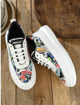 Mens Casual Synthetic Printed Lace-Up Shoes Size 9 (White)