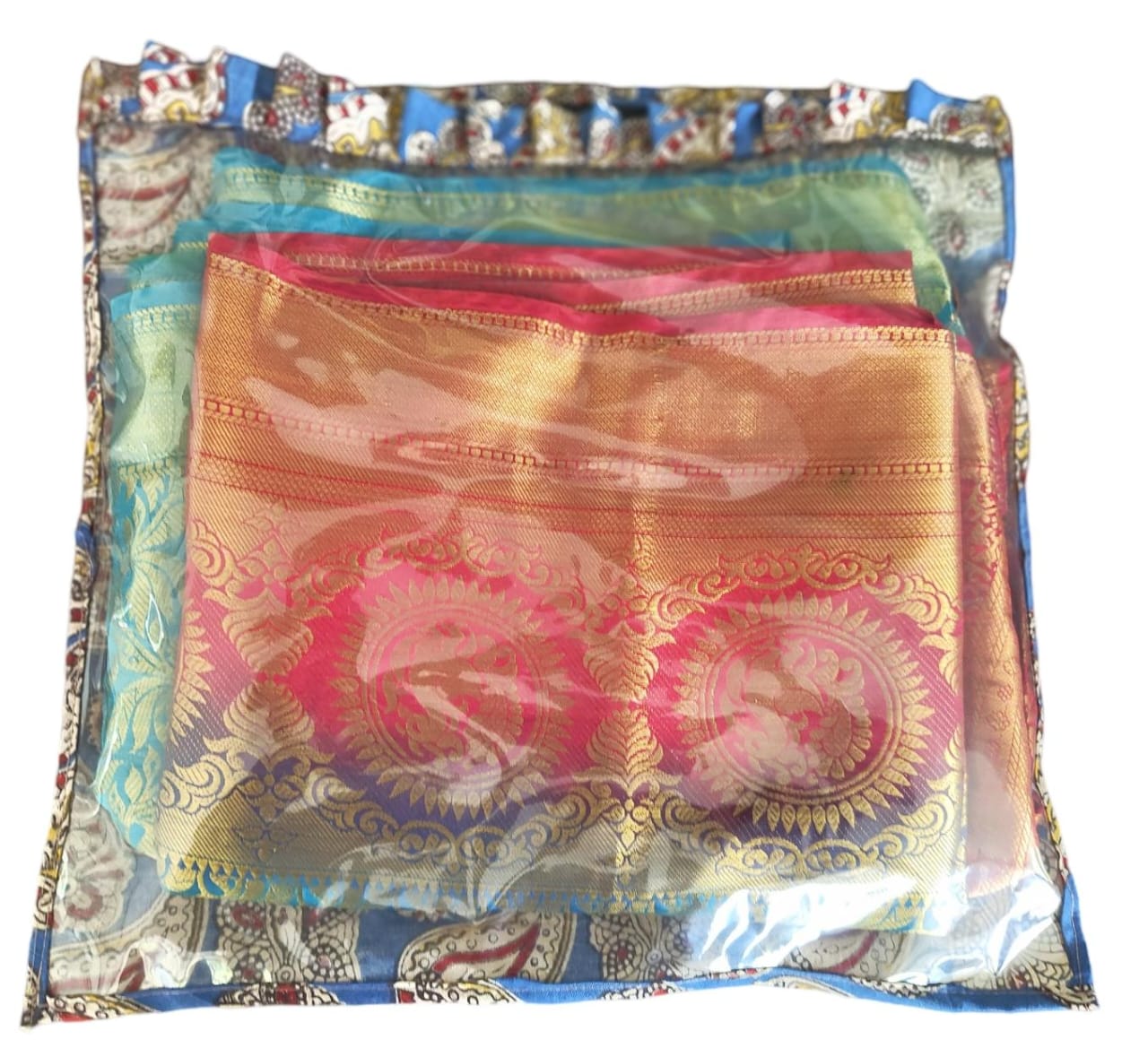 KALANKARI Traditional Indian Silk Saree With Blouse Piece, Wedding Saree,