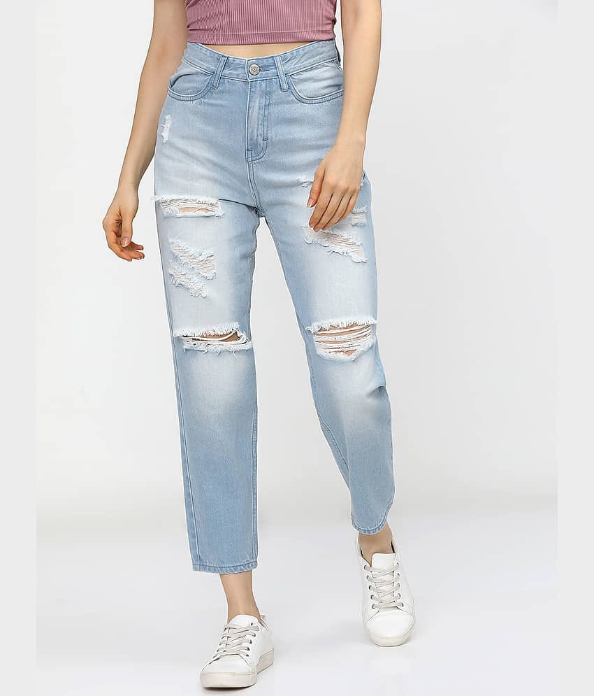 Tokyo Talkies Women's Mom Fit Mid-Rise Jeans ( Light Blue )