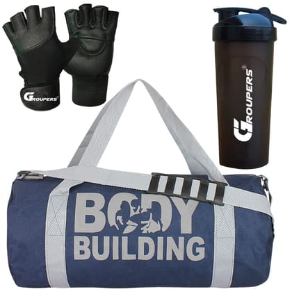 GROUPERS Duffle Canvas Bag with Shaker Bottle-700ml & GloveslDuffle Bags Travel (Blue) GROUPERS Duffle Canvas Bag with Shaker Bottle-700ml & GloveslDuffle Bags Travel (Blue)