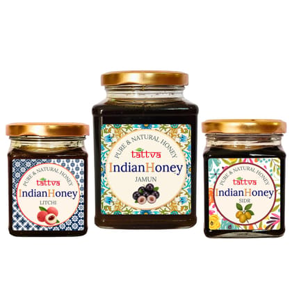 IndianHoney Jamun, sidr, & litchi Triple Combo Pack (500gm + 2x230gm)