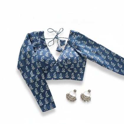Blue Paisley Print Tie-Back Ethnic Blouse