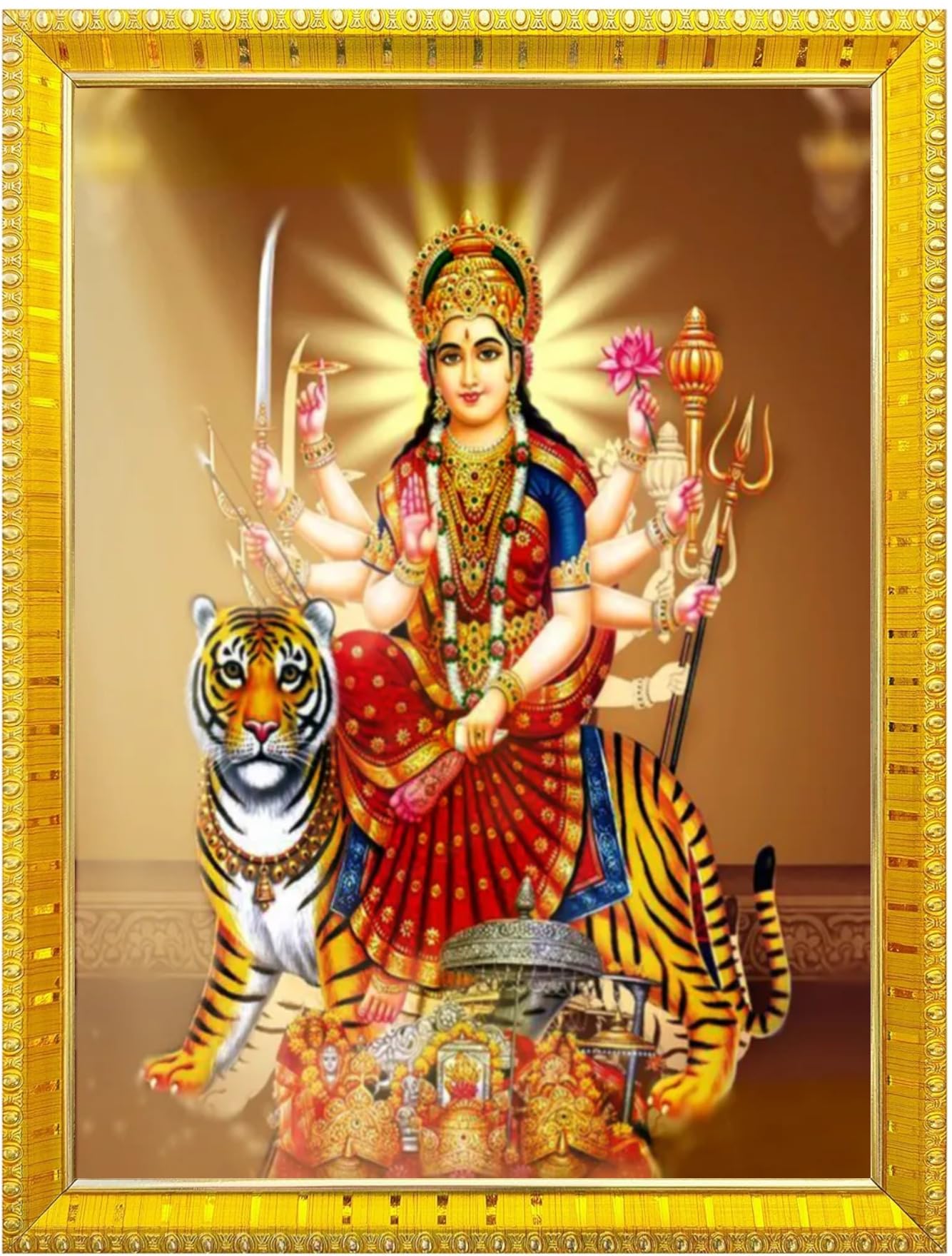 NOKKES Sherawali maa veshno maa durga maa photo Golden 5X7 Inch Photo Frame_AQW16