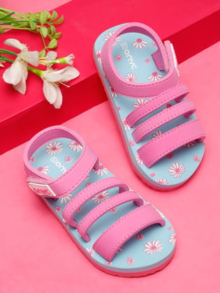 Premium Floral Sandals - Sky Blue & Pink (Girls)