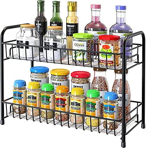 Lyrovo Countertop Organizer Organization, 2 Tier Moveable Corner Shelf for Kitchen, Bathroom, Spice Rack,