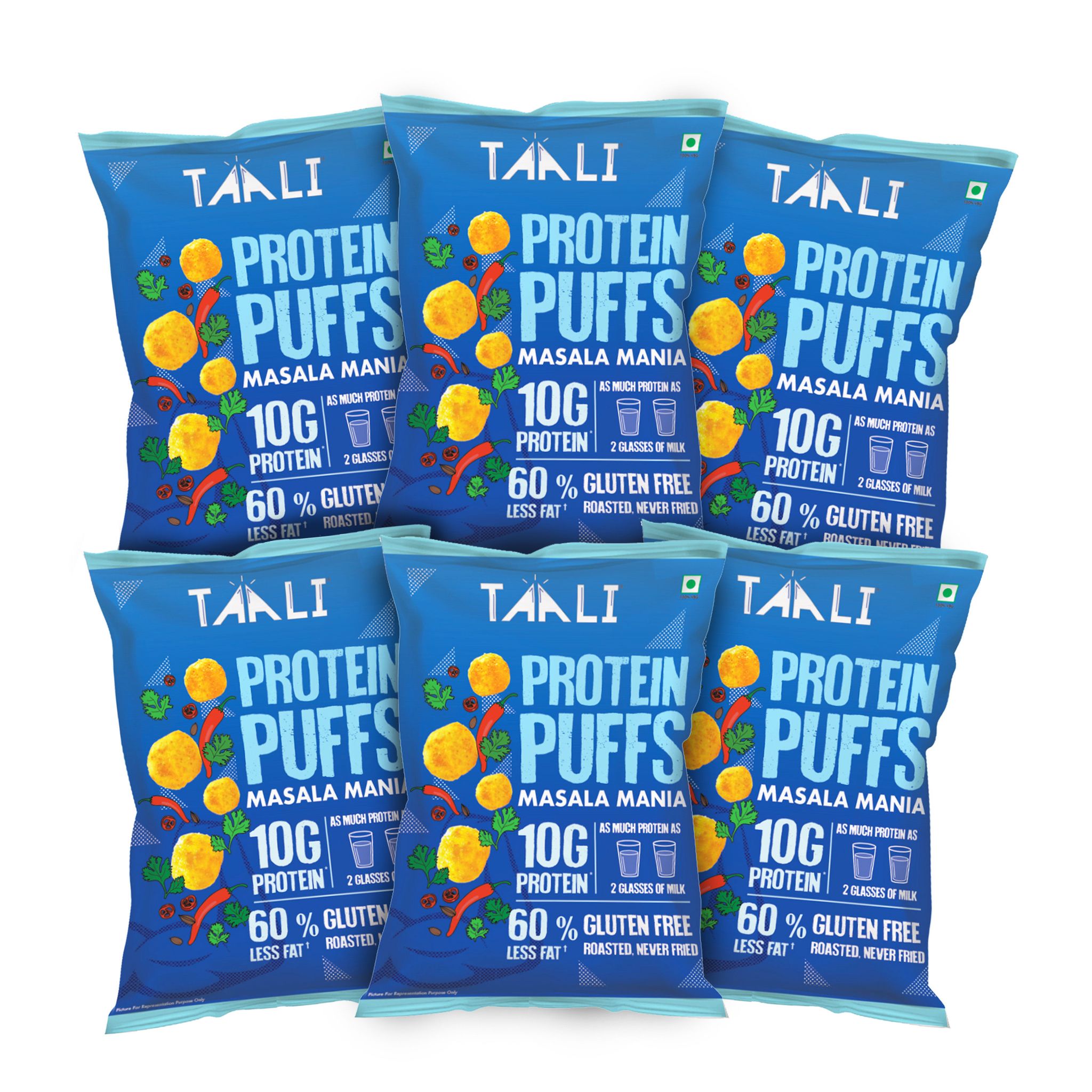 Taali Protein Puffs With Masala Mania, 60 gm Each - Pack of 6