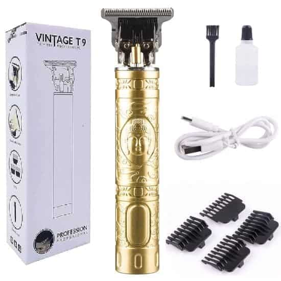 Professional Cordless Hair Trimmer for Men and Women Buddha-Style Electric T-Blade Clipper, Beard/Mustache/Body Grooming Kit with 4 Guide Combs (Gold)