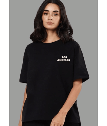 Monisha Plus Women Cotton Printed Oversized Fit Round Neck T-Shirt ( Black )