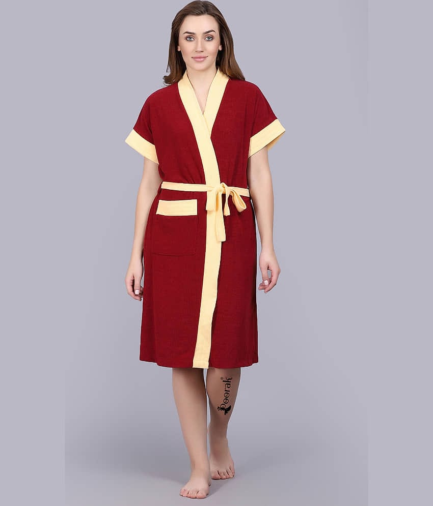 Poorak Maroon Free Size Bathrobe ( Pack of 1 )