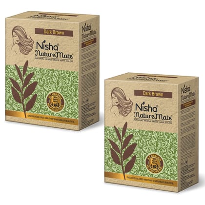 Nisha Nature Mate Henna Based Hair Colour Dark Brown 60g Pack of 2, No Ammonia, No Resorcinol, 100% Grey Coverage with Henna Herbs