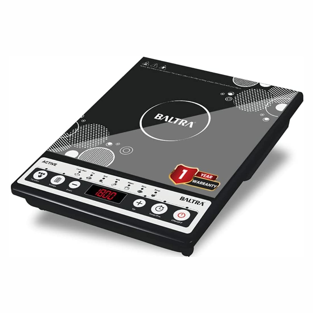 BALTRA Active Induction Cooktop 1600 Watt, 7 Cooking Function, Over Heat Protection, Quick Heat Technology, Energy Saver Induction, Push Button Control, Easy to Clean, Light Weight Induction,Black