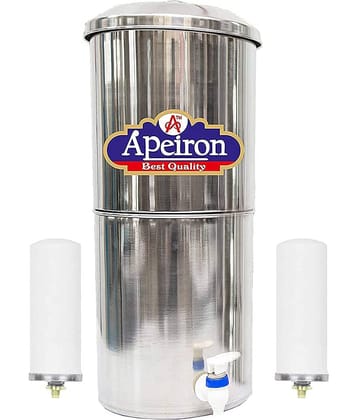 APEIRON STAINLESS STEEL WATER FILTER WITH 2 NEW CANDLE 21 Ltr Gravity Water Purifier