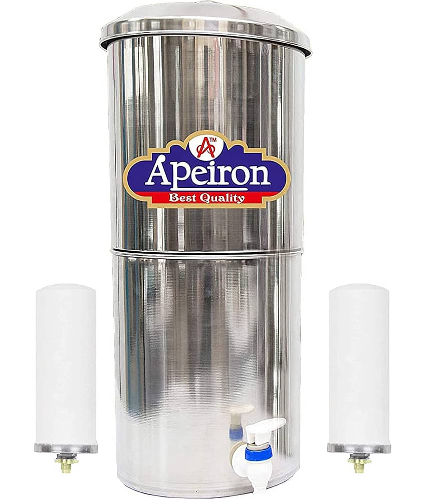 APEIRON STAINLESS STEEL WATER FILTER WITH 2 NEW CANDLE 21 Ltr Gravity Water Purifier