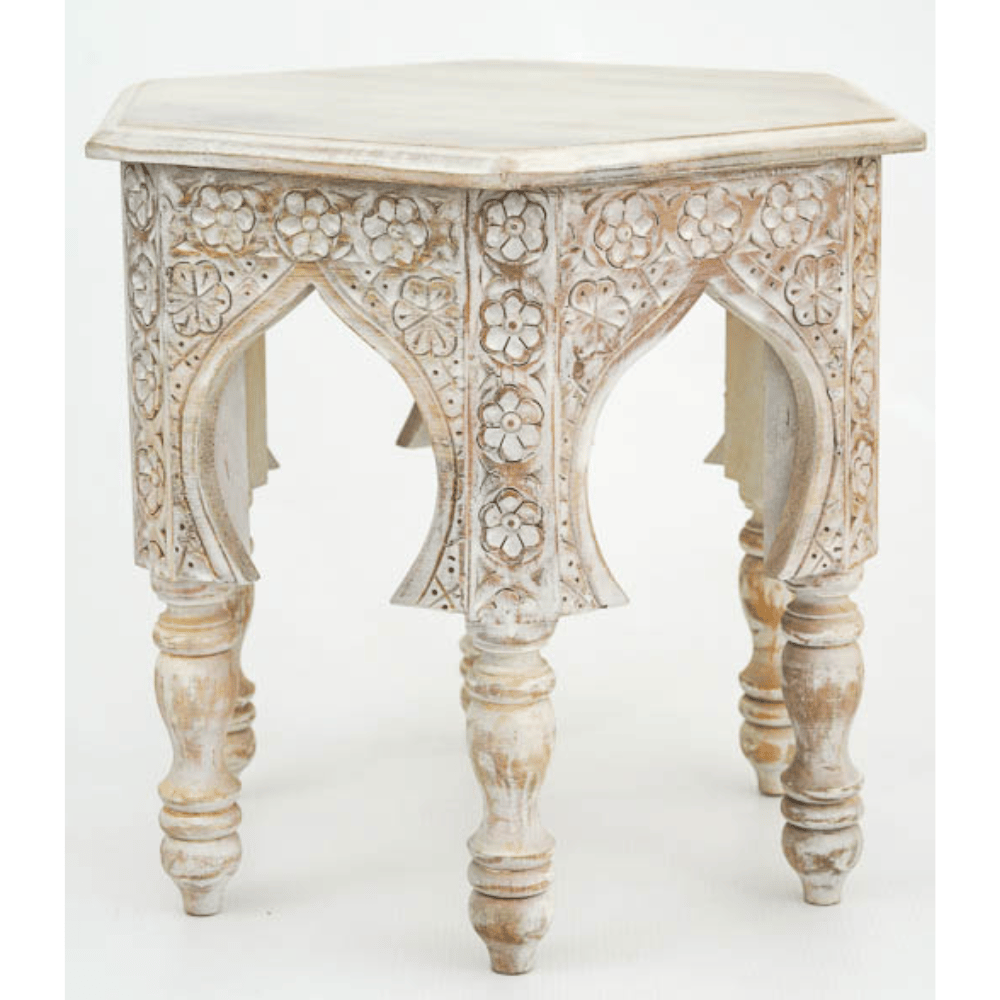 Wooden Side Carved Coffee Table-Central Table, Wooden Star Hexagon Shape Home Decor Table