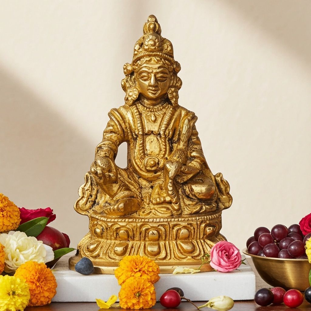 Brass Kuber Ji Idol - Handcrafted Home Temple Statue, Height : 3.5 Inch (BSMAS396 E)