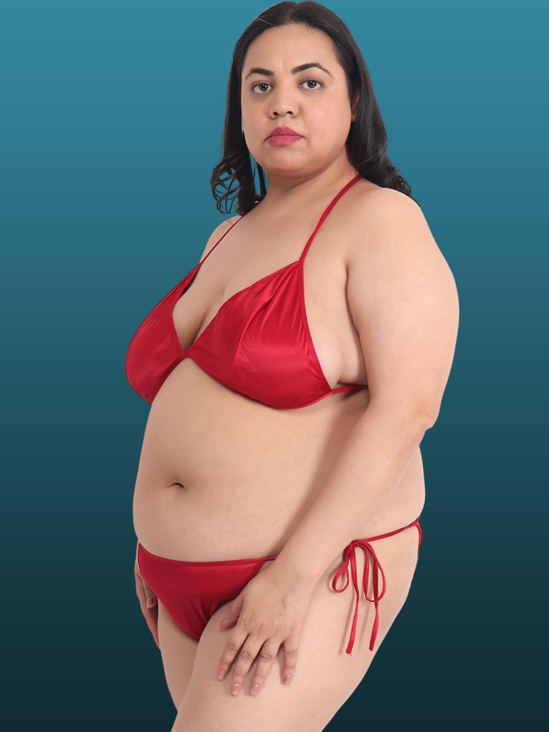 Plus Size Sexy Maroon Honeymoon Bridal Bikini Set 11M