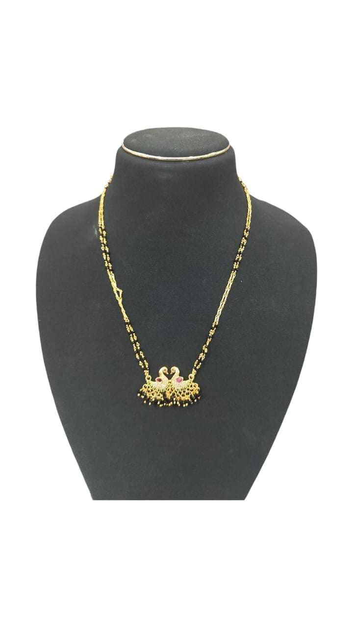 Gold Plated Traditional Indian Mangalsutra Necklace for Women with Black Beads