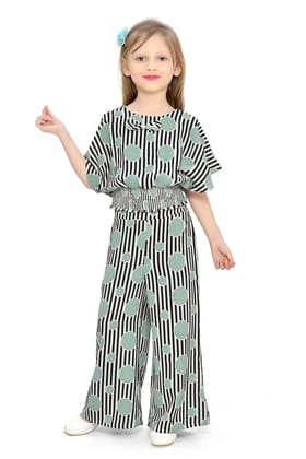 Be:Kids Black and White Striped Top with Green Polka Dots and Matching Palazzo Pants Set