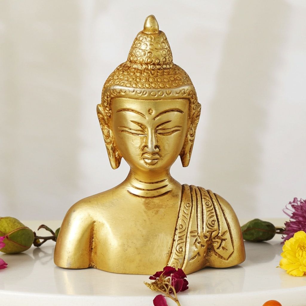 Brass Half Buddha Decorative Statue - Premium Spiritual Showpiece, Height : 4 Inch (BSMAS1073 D)