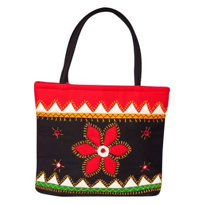 Banjara Handmade Mini Rangeela Flower Design Bag Black & Red Color