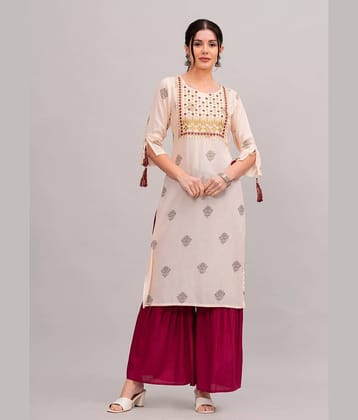 MAUKA Rayon Printed Kurti With Sharara And Gharara Women's Stitched Salwar Suit - Cream ( Pack of 1 )