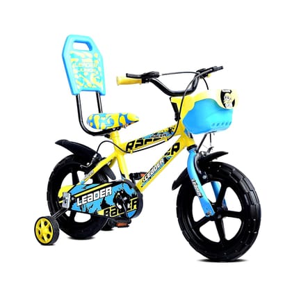 Leader Racer 14T Kids Cycle With Training Wheels (Semi-Assembled) Age Group 2 - 5 Years 14 T Road Cycle (Single Speed, Yellow)