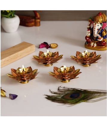 eCraftIndia Set of 4 Floral Shape Metal Diya