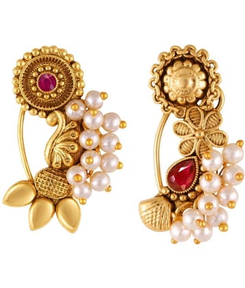 Vivastri's Premium & Elegant Peackock Style Cubic Zirconia Bead Studded Nose Rings For Women & Girls