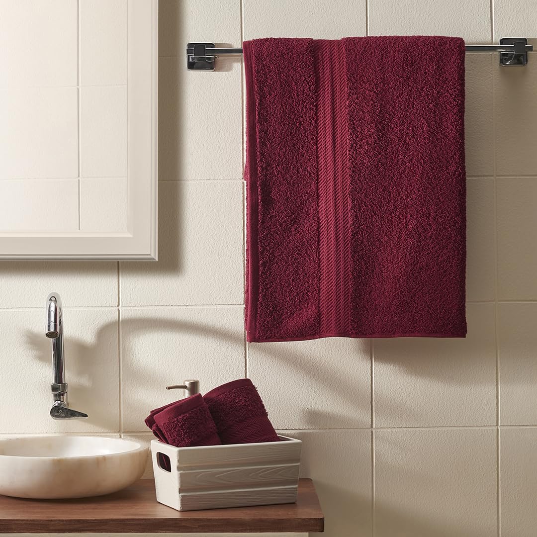 Ddecor - Pack of 3 Solid 500 GSM Bath and Hand Towel Set, Magenta