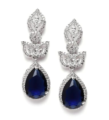 Generic Women's Brass Silver Plated Drop Earrings (Blue)-PID66269 Generic Women's Brass Silver Plated Drop Earrings (Blue)-PID66269