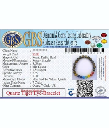 KESAR ZEMS Natural Quartz Tiger Eye Stone With 7 CHAKRA HEALING BALANCE Stone Stretchable Bracelet With Certificate For Unisex  (10 x 2 x 1 CM)