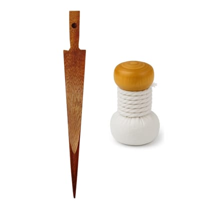 Dosa Oil Spreader & Paniyaram Stick Combo � Wooden Cotton Cloth Ghee Brush for Iron Tawa + Wooden Appam Flipper Stick � South Indian Tawa & Appam Tools � Heat Resistant � Gentle Grip
