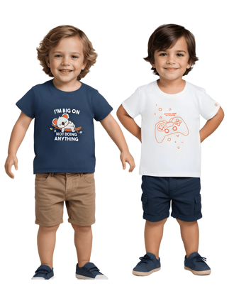 Boys T-Shirt Estate Blue / White, Soft Cotton, Ages 2-6 (2pcs pack)