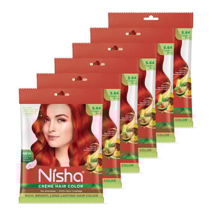Nisha Creme Hair Color Copper Red 40g Pack of 6, Permanent Hair Color for Women Men, No Ammonia, 100% Grey Coverage