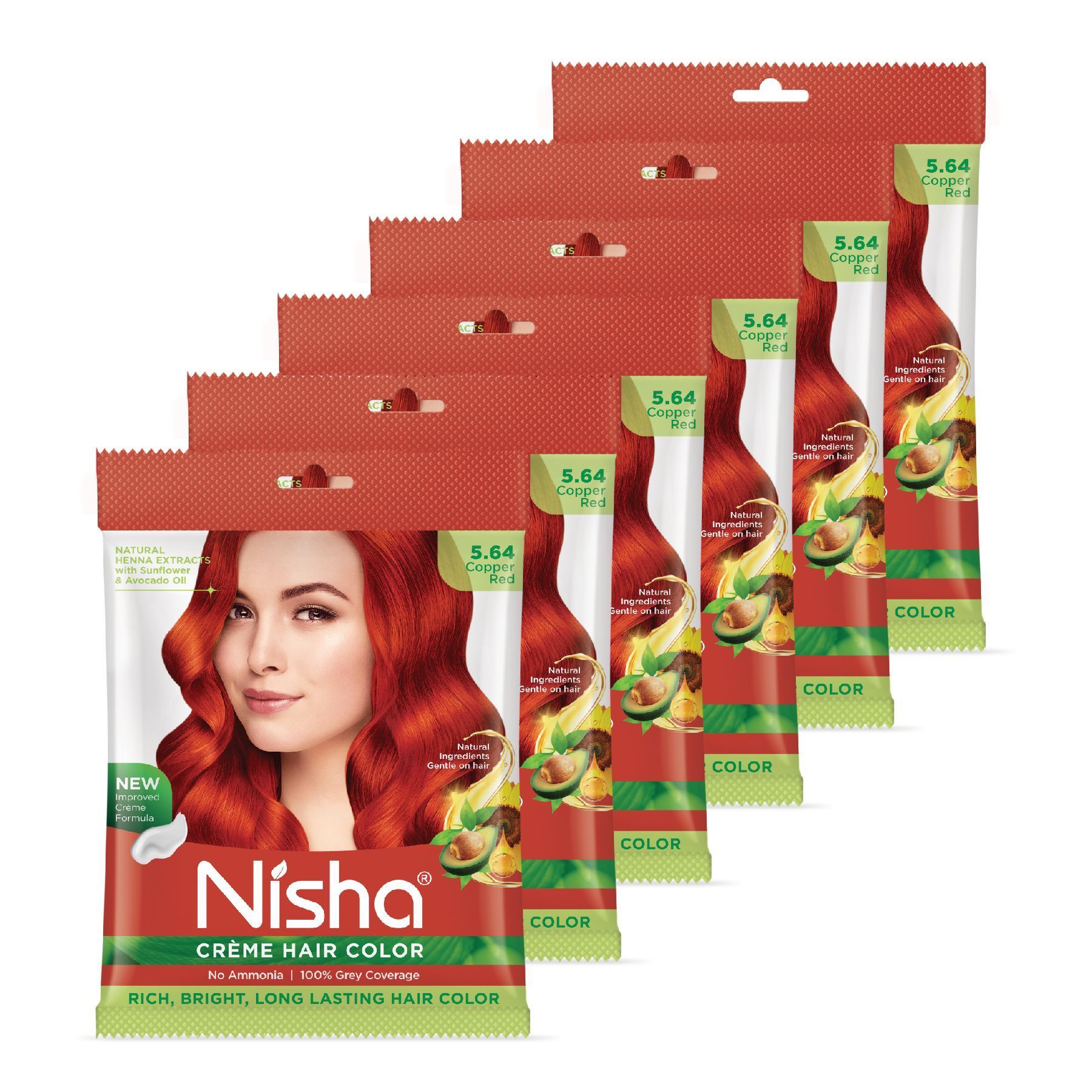 Nisha Creme Hair Color Copper Red 40g Pack of 6, Permanent Hair Color for Women Men, No Ammonia, 100% Grey Coverage