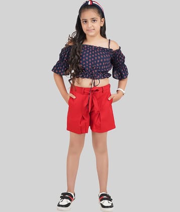 Being Naughty Pack of 1 Girls Rayon Top With Shorts ( Blue & Red )