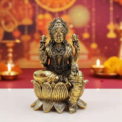 Pure Brass Lakshmi Mata Murti for Mandir, Diwali Puja & Vastu, Height : 5 Inch (BSMAS1846 L)