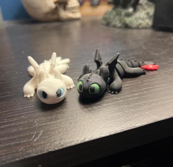 Mini Dragon Flexi Figurines | Cute Flexible Dragon Toy Set (Black & White) | 3D Printed Articulated Fantasy Dragon | Desk Toy & Gift for Kids & Collectors