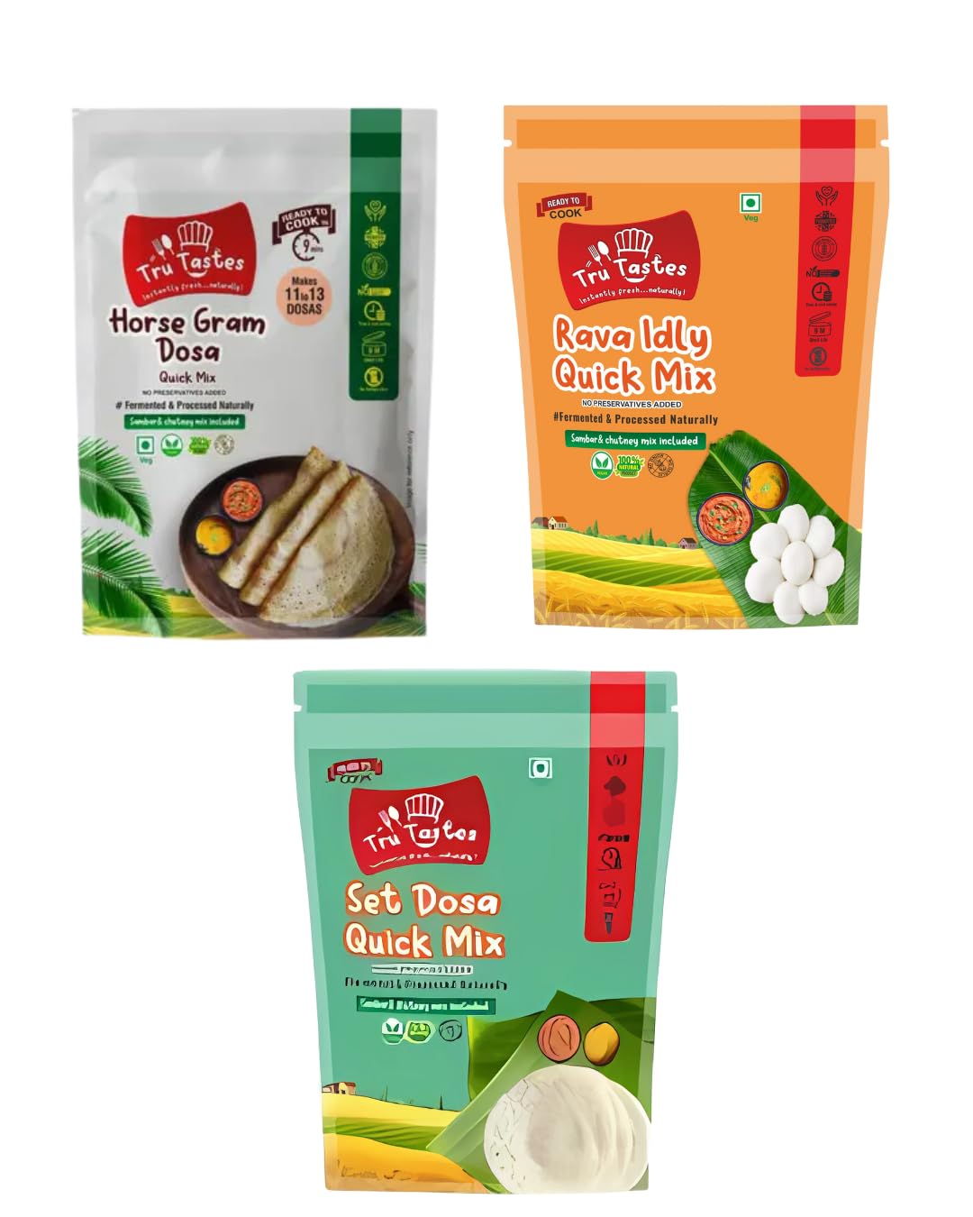 TruTastes Instant Dosa Mix Protein Boost Combo Ready-to-Make, Preservative Free, Combo of 3 pack
