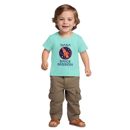 Boys T shirt Cotton Biscay Green Space Mission