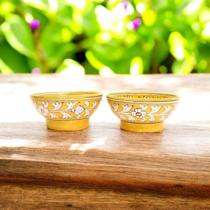 Handcrafted Blue Pottery Round BowlsYellow