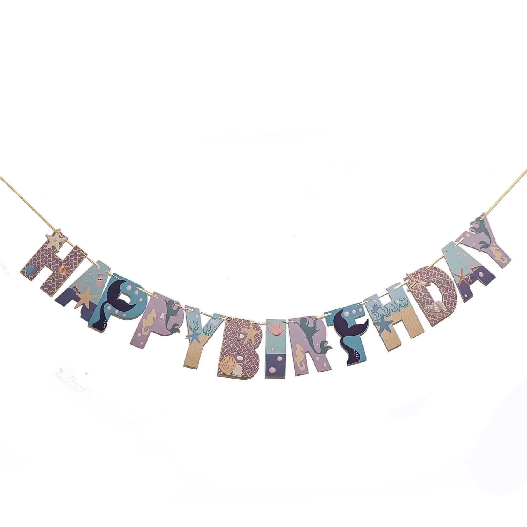 Mermaid Theme Happy Birthday Banner - 9FT - 1PC