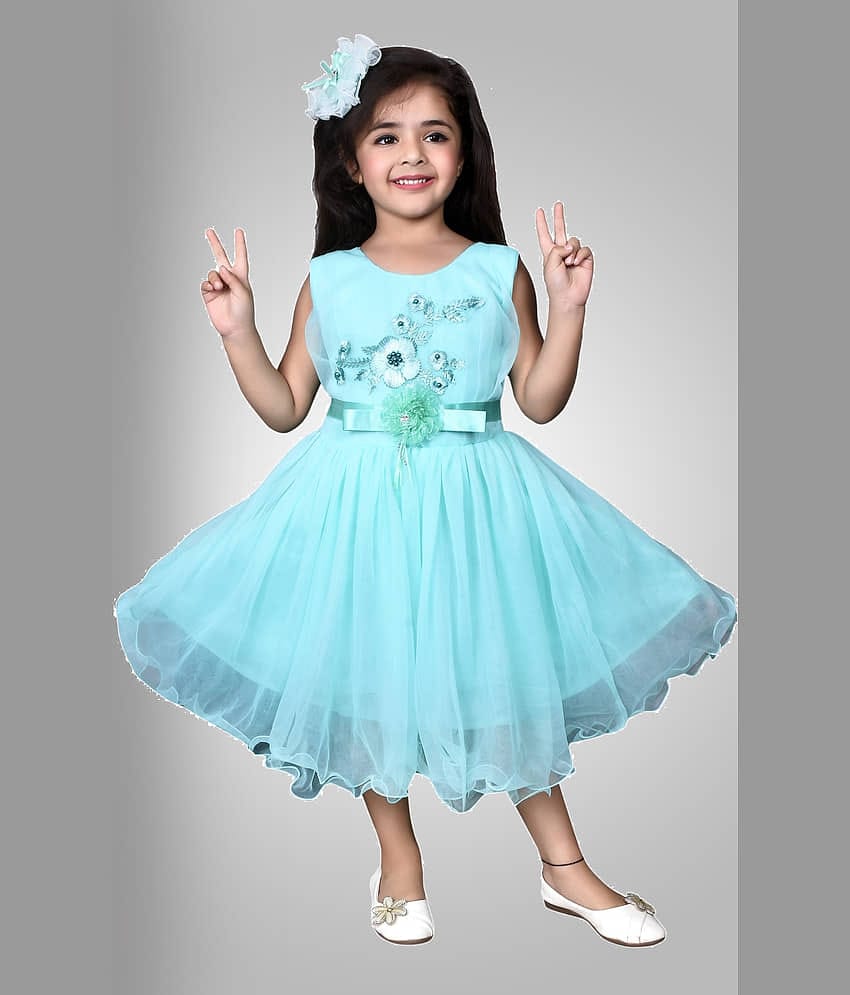 Cherry Tree Net Frock For Girls ( Pack of 1 , Light Blue )