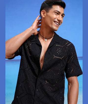 Highlander 100% Cotton Relaxed Fit Self Design Half Sleeves Men's Casual Shirt - Black ( Pack of 1 )