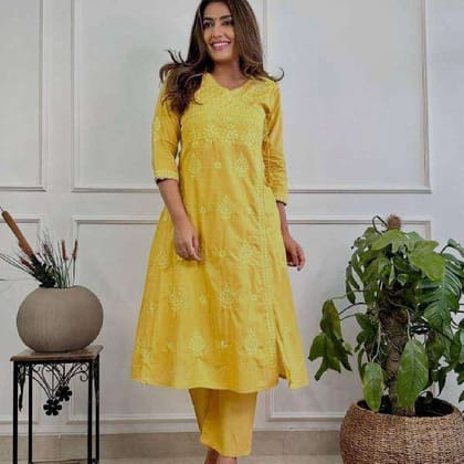 Wedding Season Cotton Angrakha Pant Set Chikankari