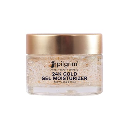 Pilgrim 24k Gold Gel Moisturizer with Hyaluronic Acid & Alpha Arbutin for men & women 50gm | Moisturizer for face | Reduces dark spots | Gives luxurious glow | Non-greasy Pilgrim 24k Gold Gel Moisturizer with Hyaluronic Acid & Alpha Arbutin for men & wom