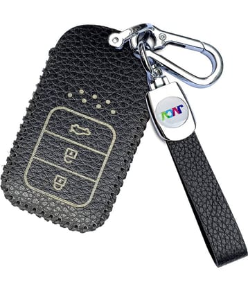 Soft Handmade Lychee Pattern Leather Key Cover Compatible with Honda City Elevate Civic Jazz Amaze CR-V WR-V BR-V 3 Button Push Button Start Smart Key